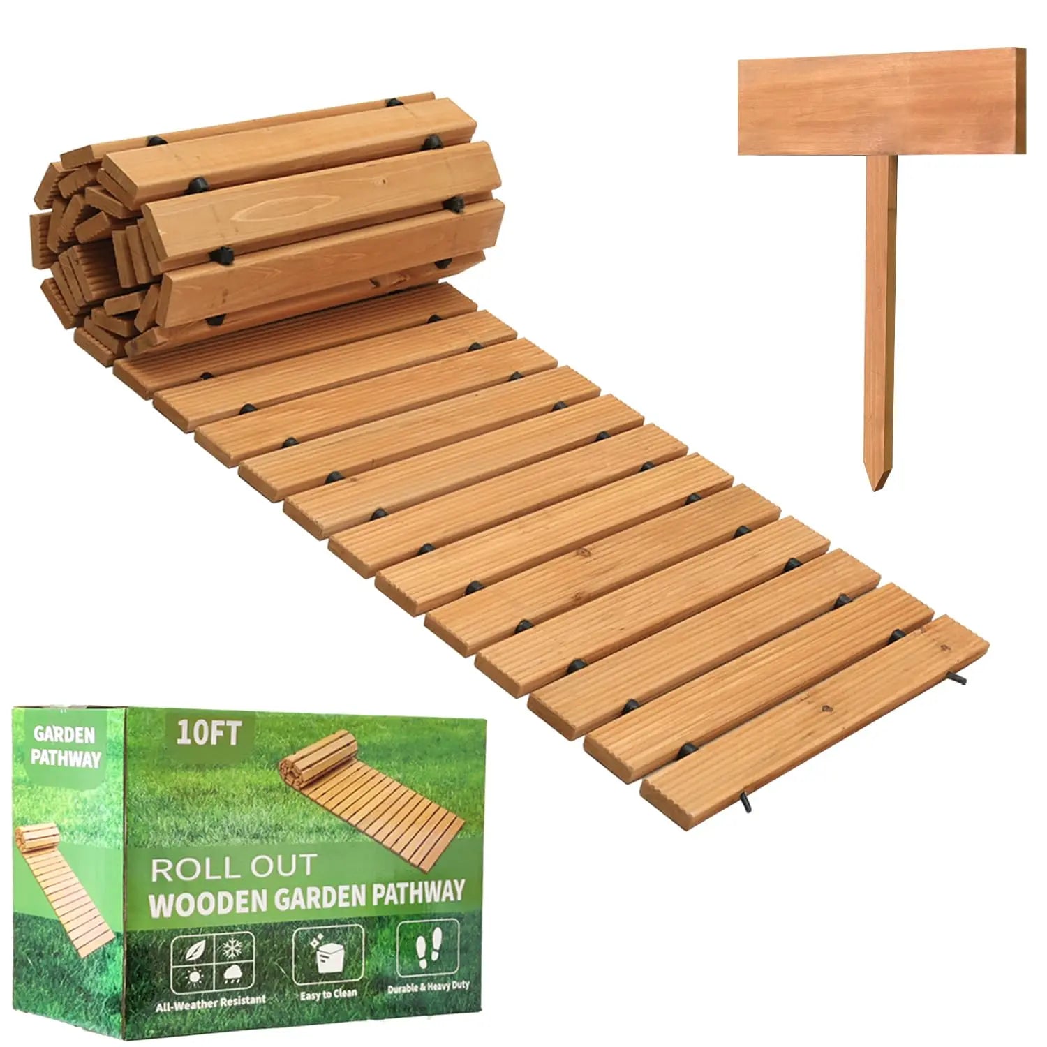 10FT Wooden Outdoor Roll Out Weather Resistant and Non-Slip Hardwood Walkway