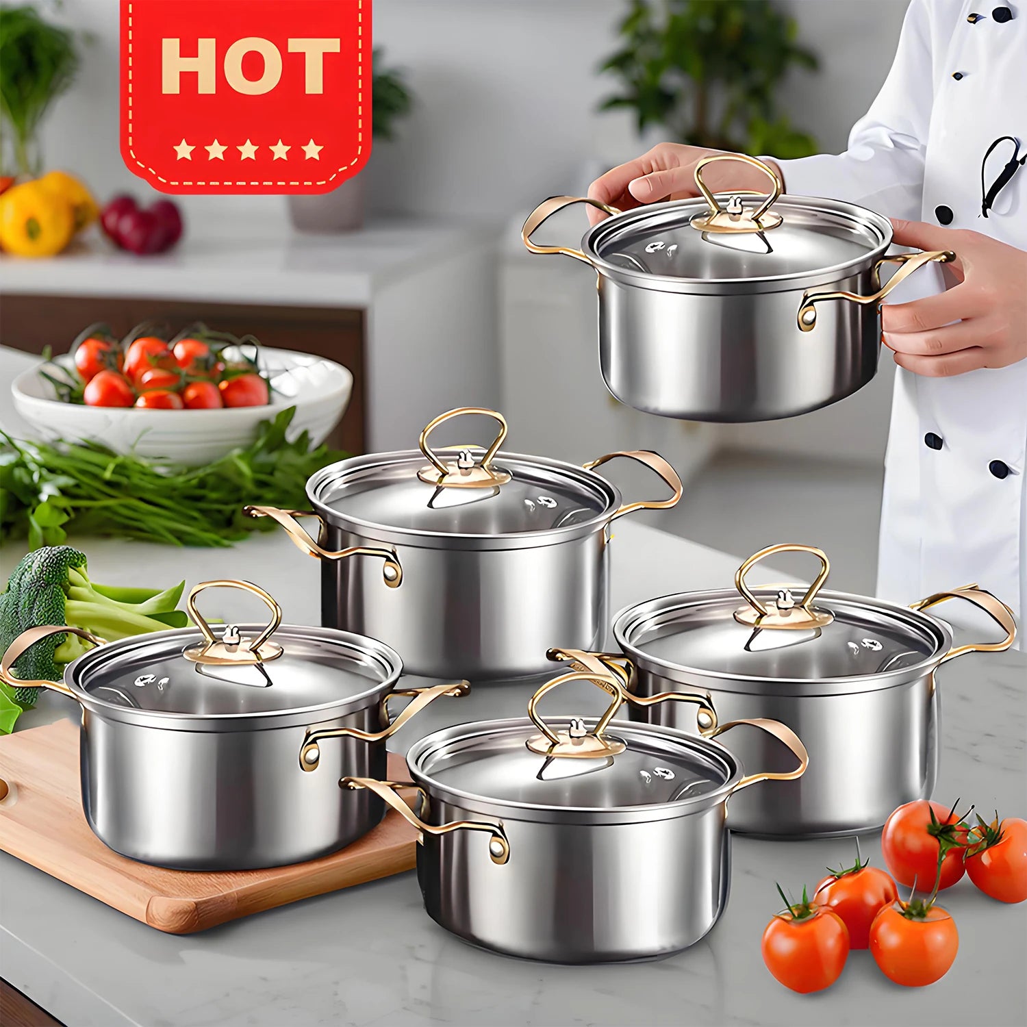 12-Piece Stainless Steel, Non-Stick KItchen Cookware.