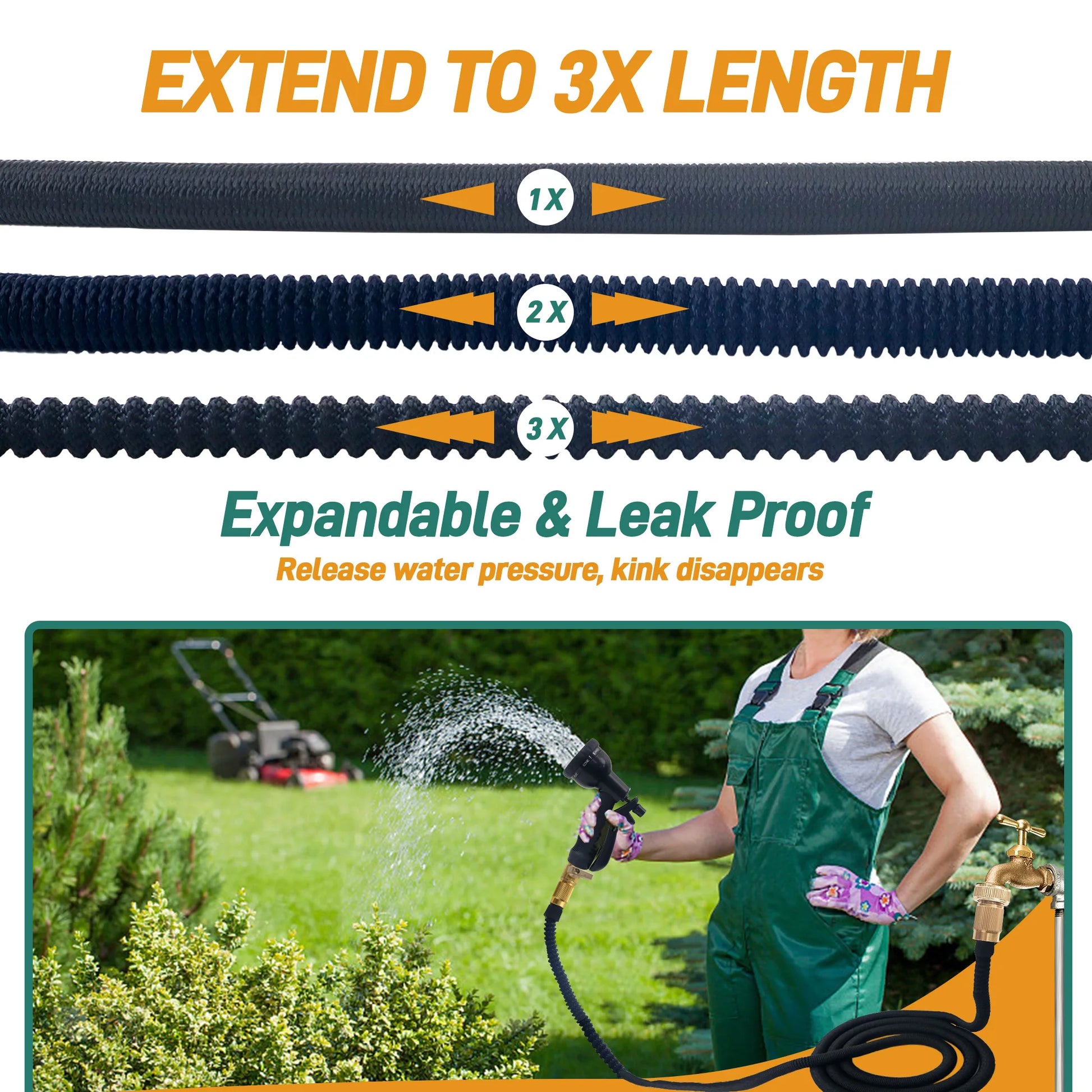 100 ft Expandable No-Kink Garden Hose With Nozzle