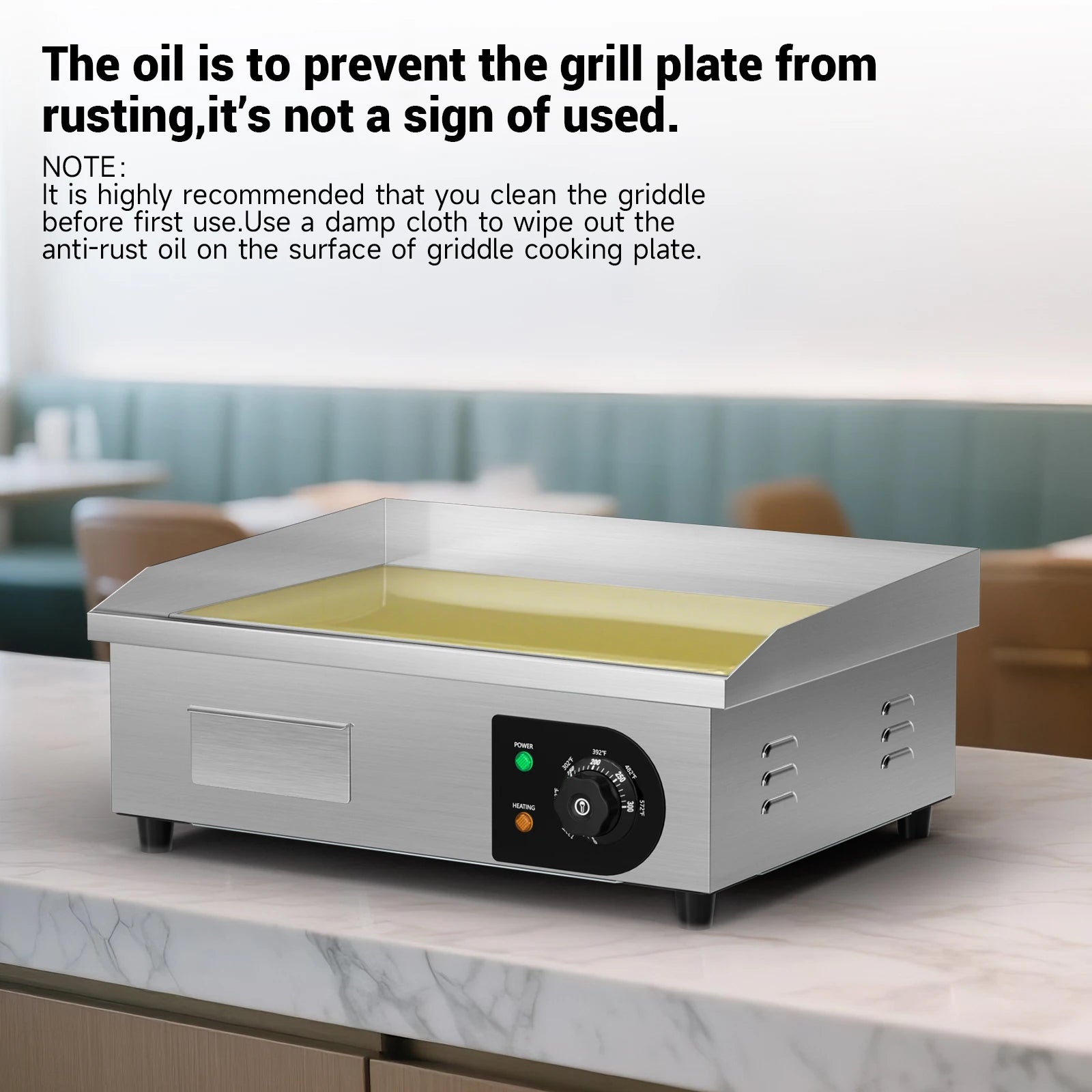22" Electric Countertop Stainless Steel Flat Top Griddle with Temp Control
