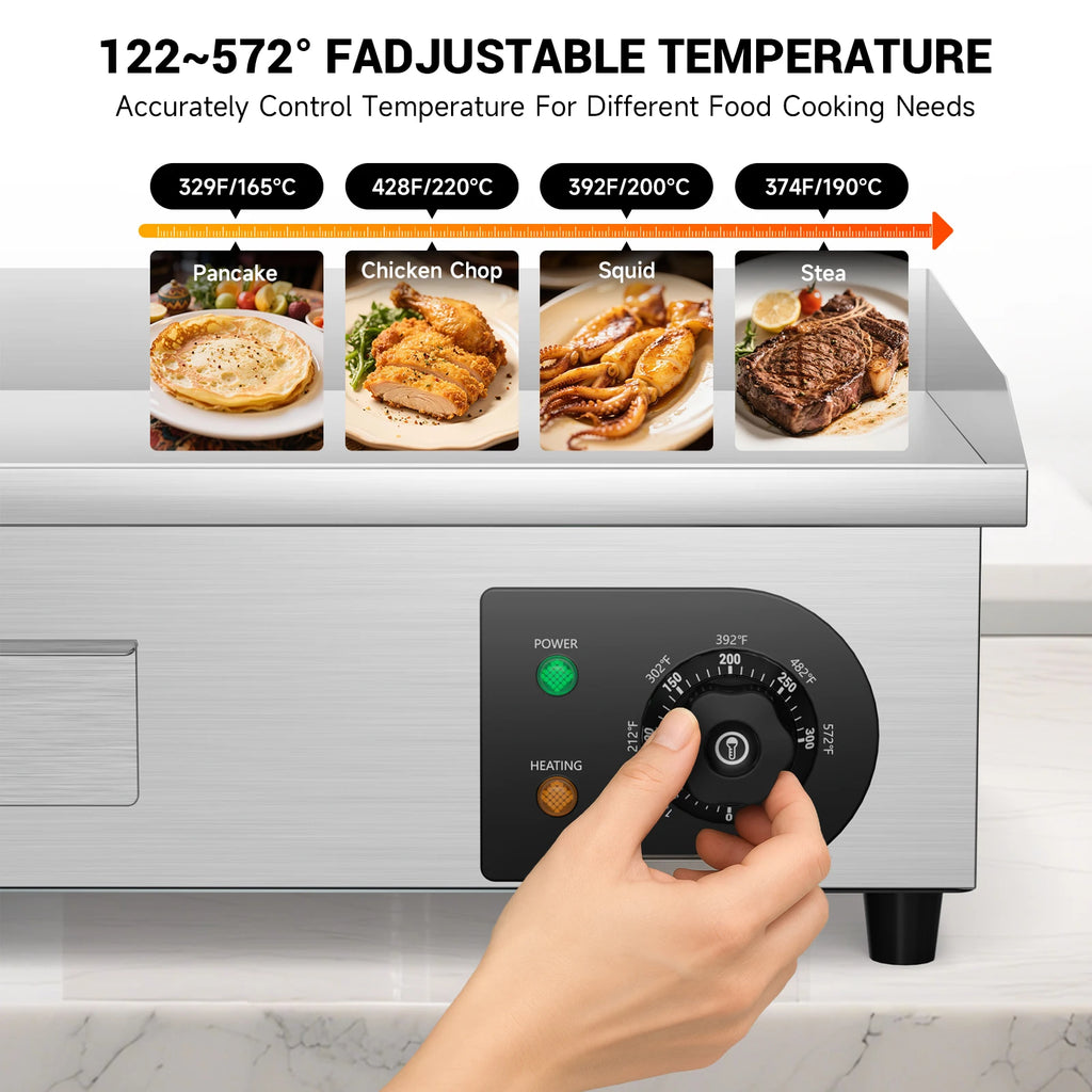 22" Electric Countertop Stainless Steel Flat Top Griddle with Temp Control