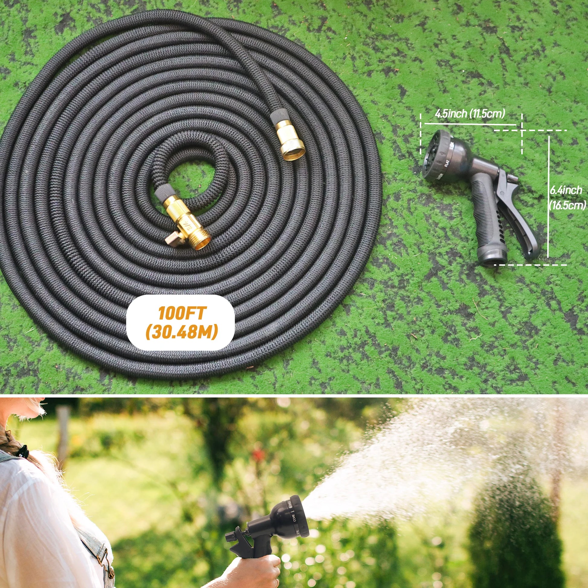 100 ft Expandable No-Kink Garden Hose With Nozzle