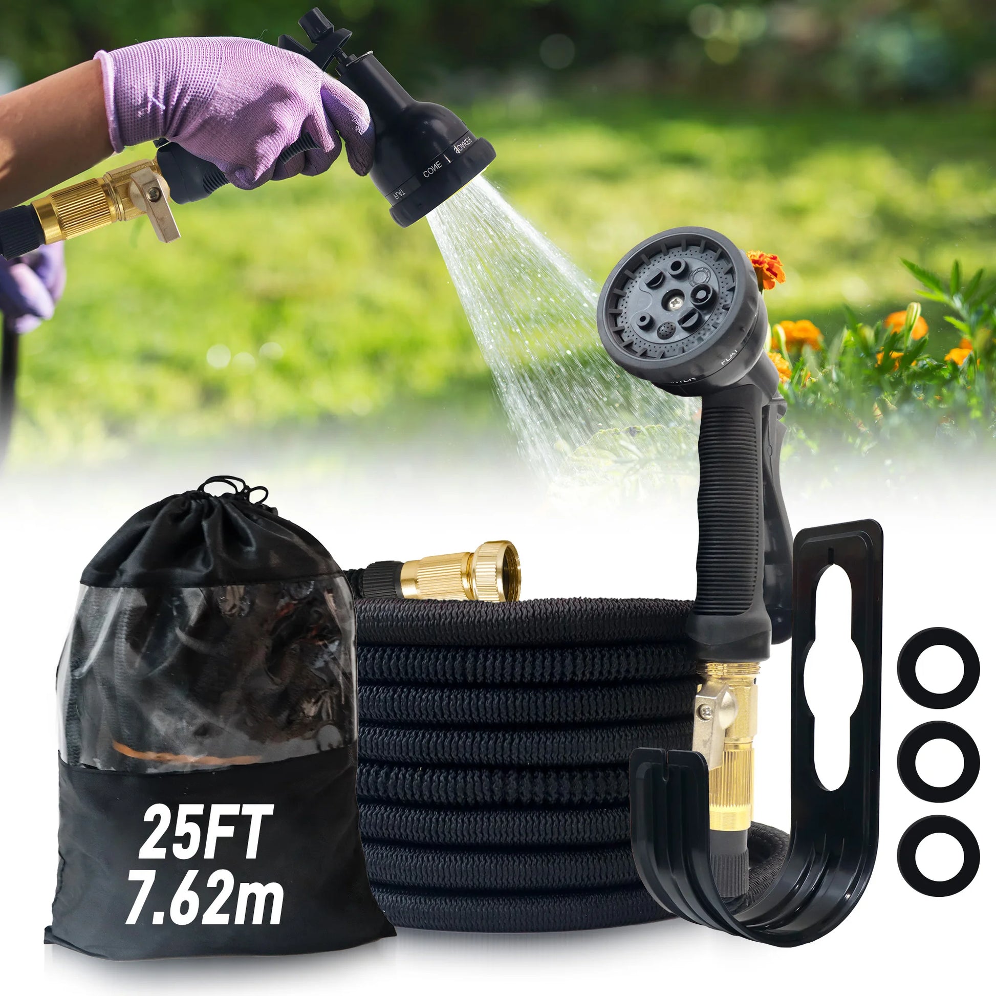 100 ft Expandable No-Kink Garden Hose With Nozzle