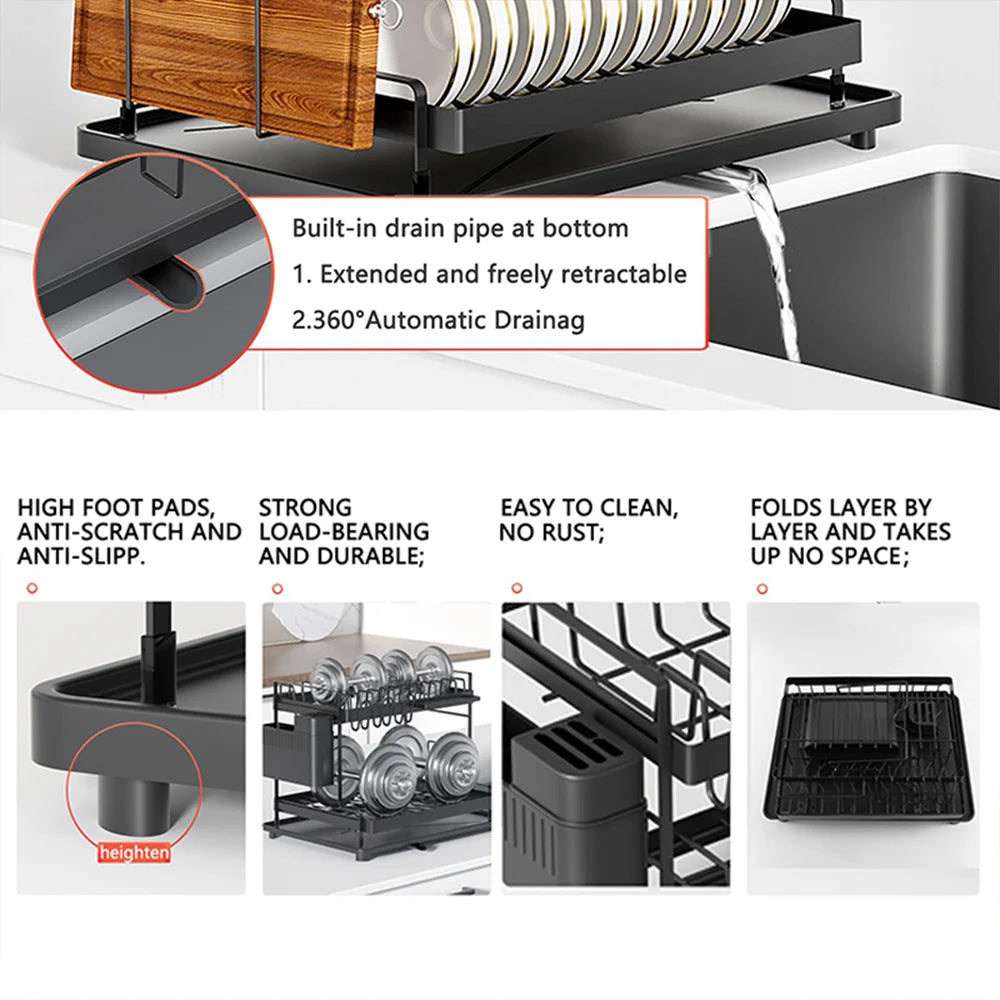 Detachable Dish Drying Rack with Drain Board and Utensil Holder, Large Dish Drying Rack for Kitchen Counter