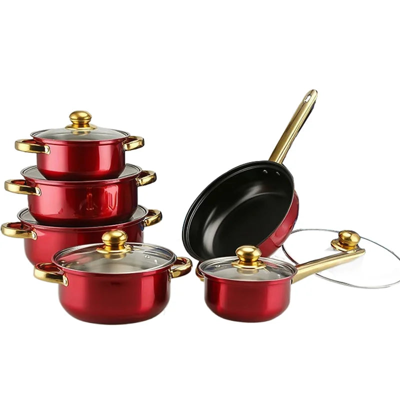 12-Piece Stackable Non-Stick Cookware Set with Glass Lids.