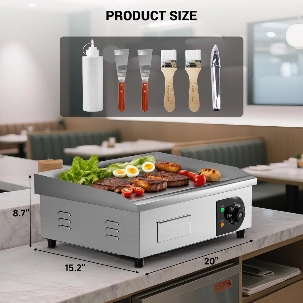 22" Electric Countertop Stainless Steel Flat Top Griddle with Temp Control
