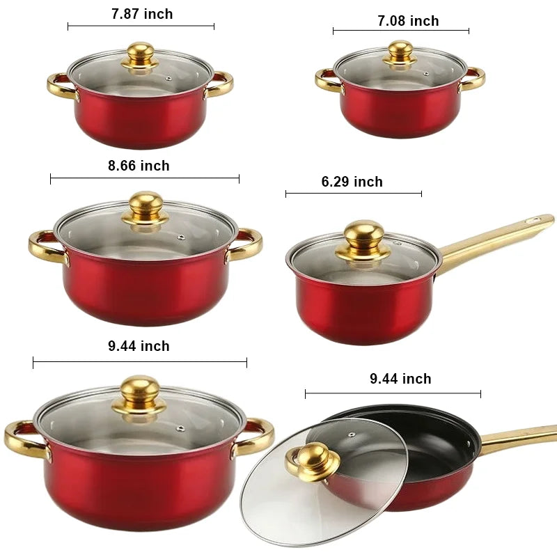 12-Piece Stackable Non-Stick Cookware Set with Glass Lids.