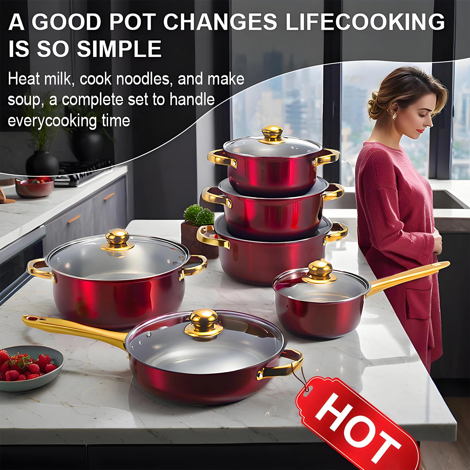 12-Piece Stainless Steel, Non-Stick KItchen Cookware.