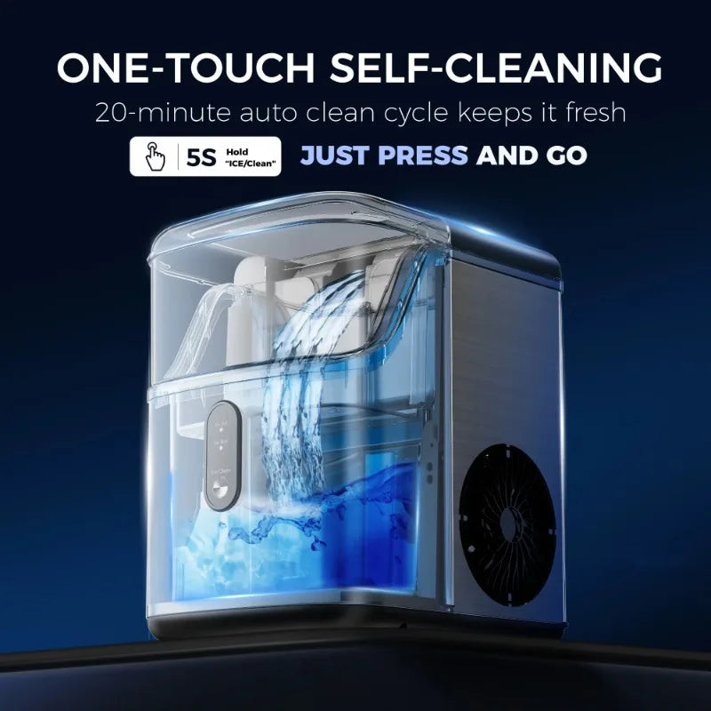 Portable Countertop Nugget Ice Maker with Self-Cleaning Function.