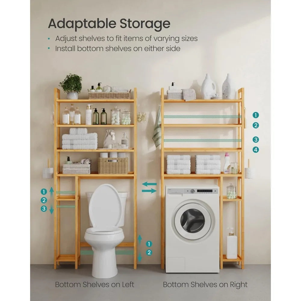 Adjustable Bamboo Over The Toilet Storage Shelf with Toilet Paper Holder