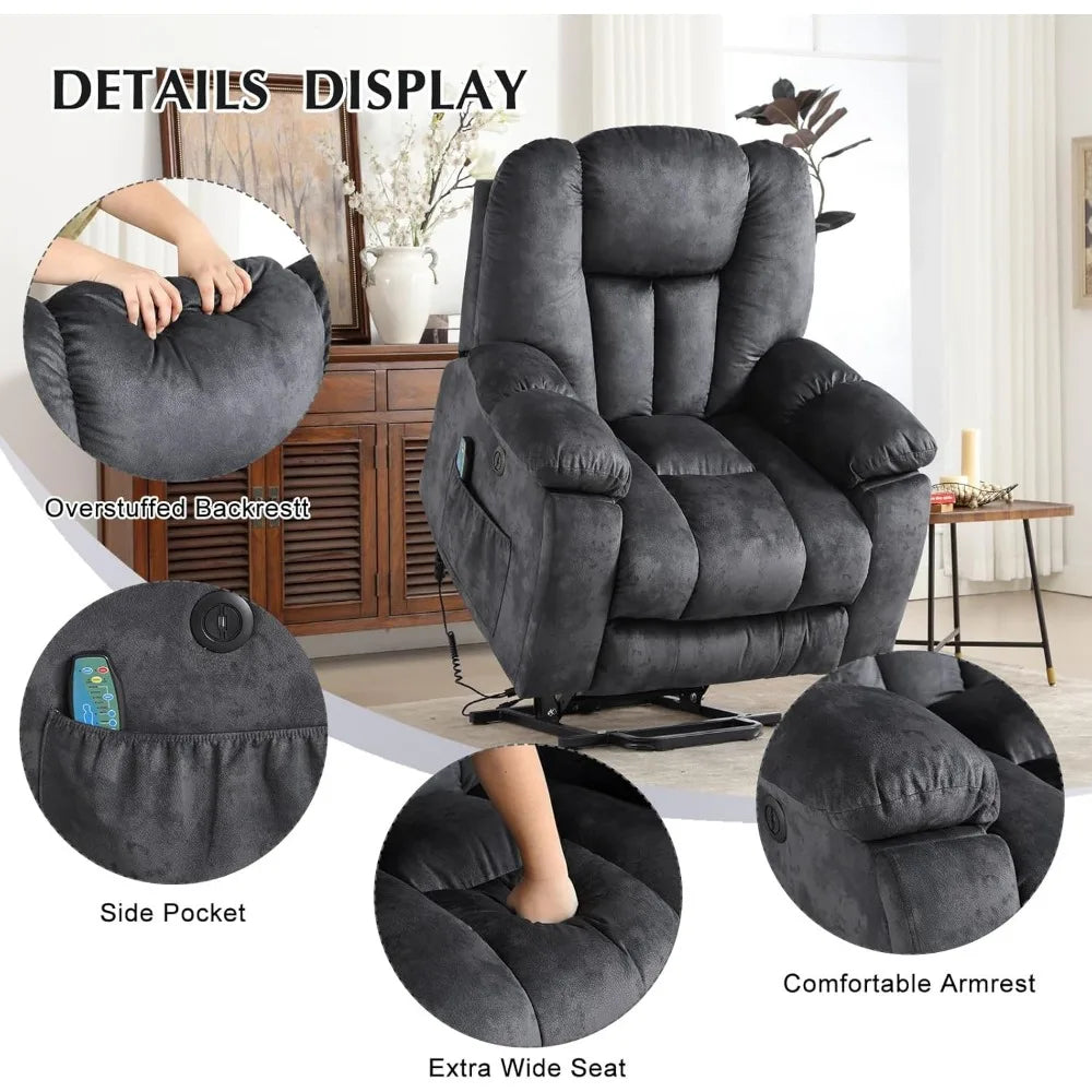Large Power Lift Recliner Chair with Massage, Heat, and USB.