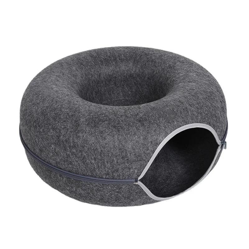 Donut Cat Bed for 2 Cats with zipper to open up.