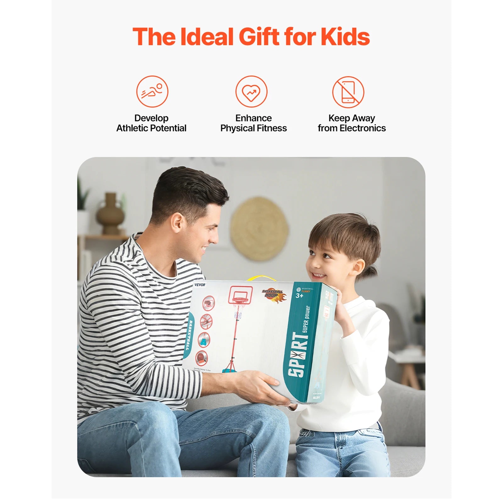 Adjustable Basketball Hoop for Kids, Recommended Age 3-6 YO.