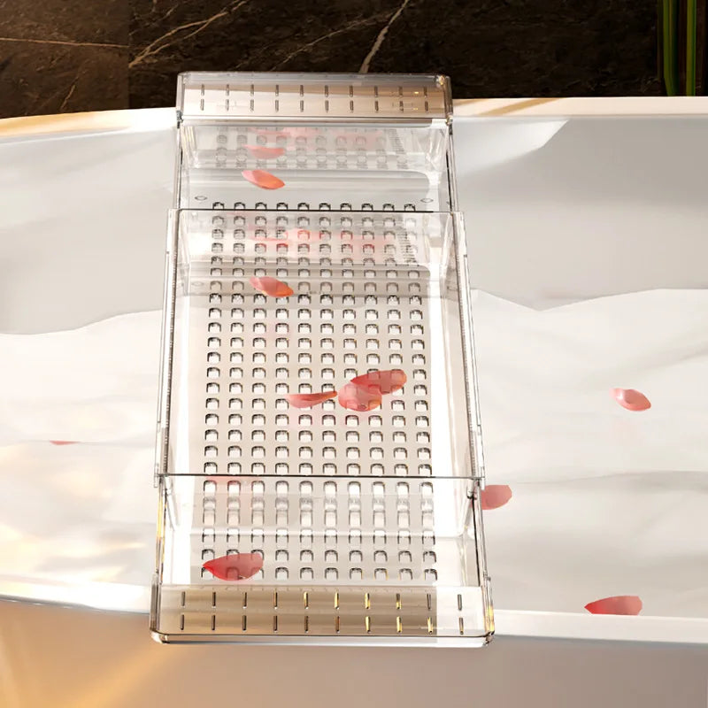 Retractable Bathtub Caddy Rack with Drain Holes