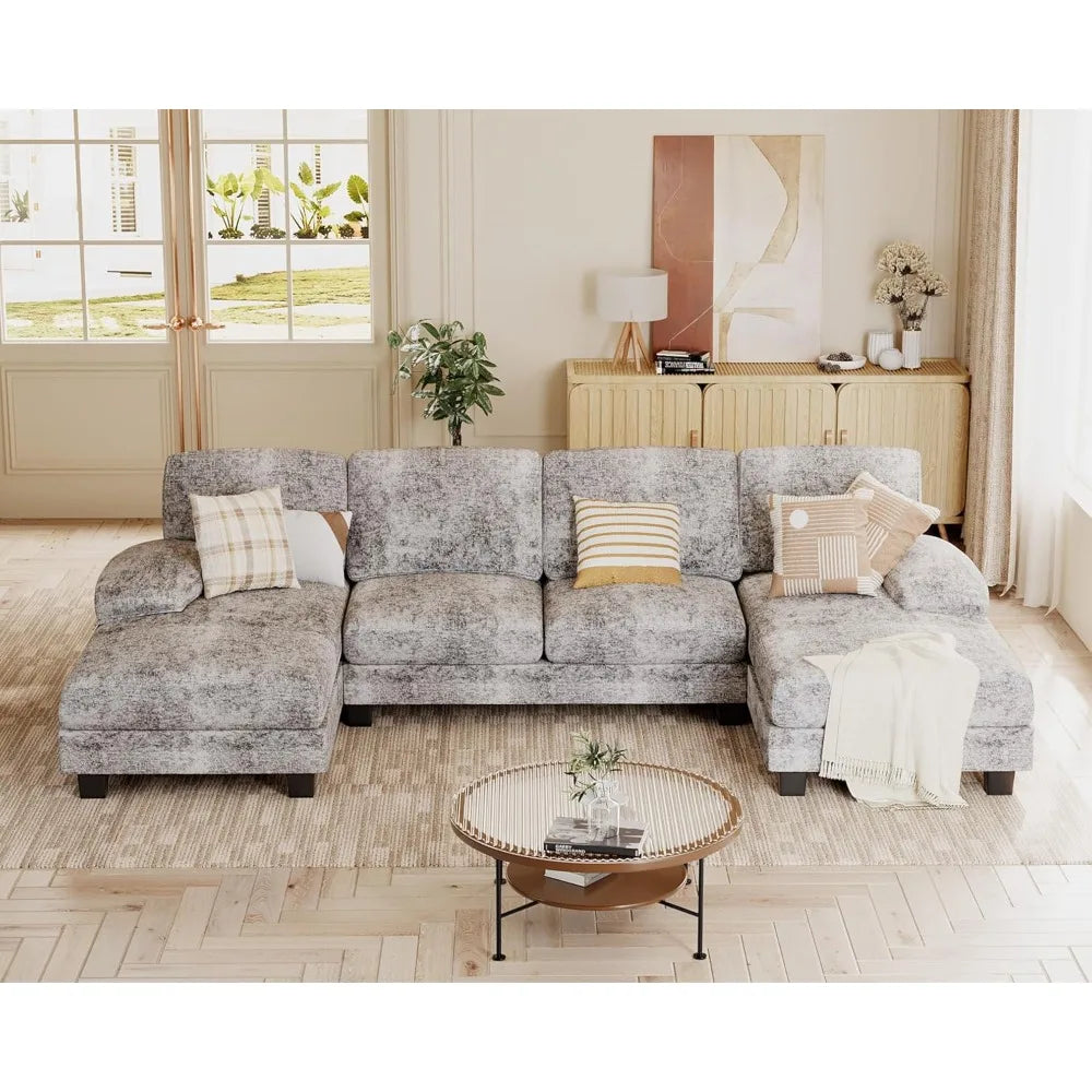 4-Seat Sectional U-Shaped Couches with Chenille Fabric with Removable Pillows. Various Colors.