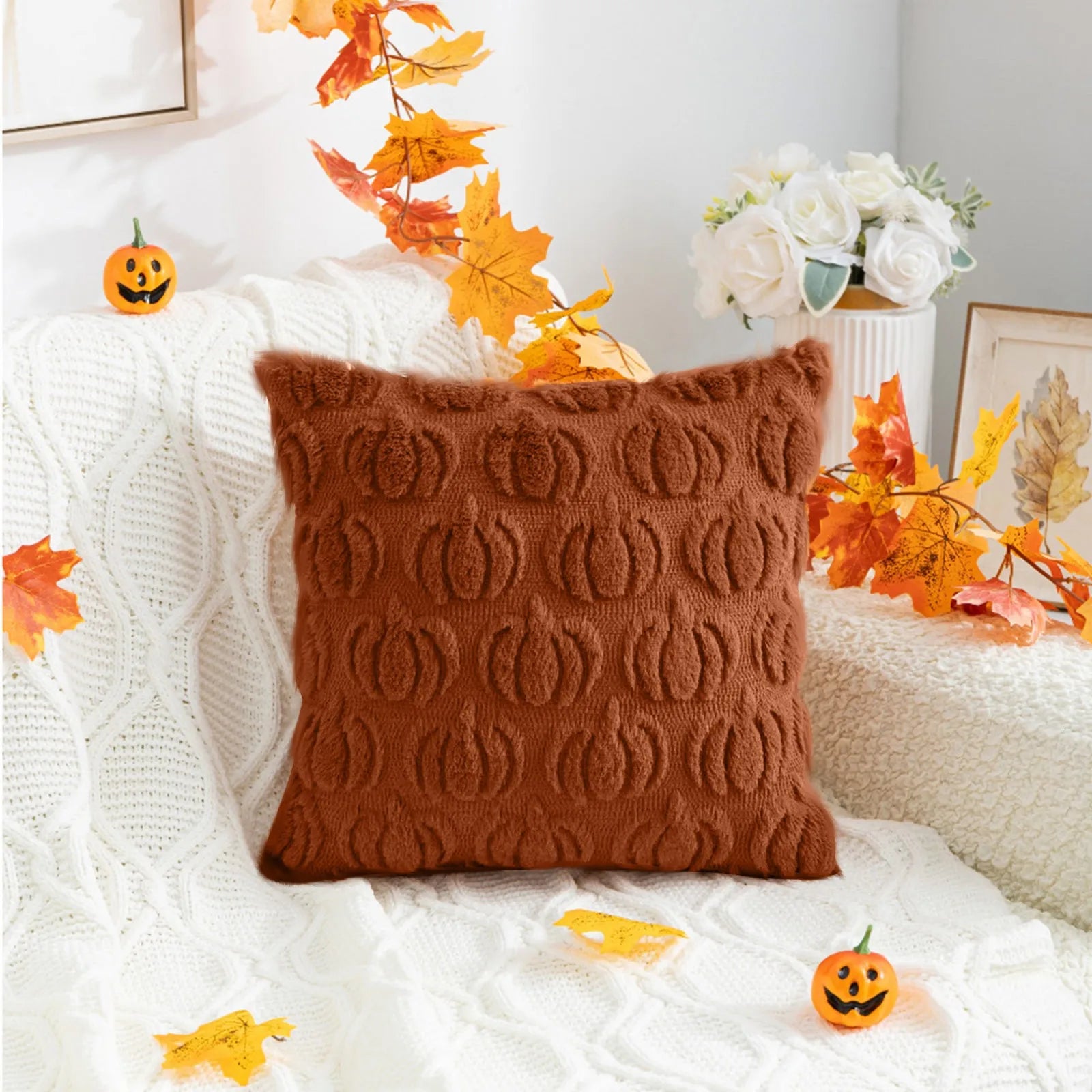 Fall Pumpkin Design Pillow Covers, 17.7" x 17.7 "
