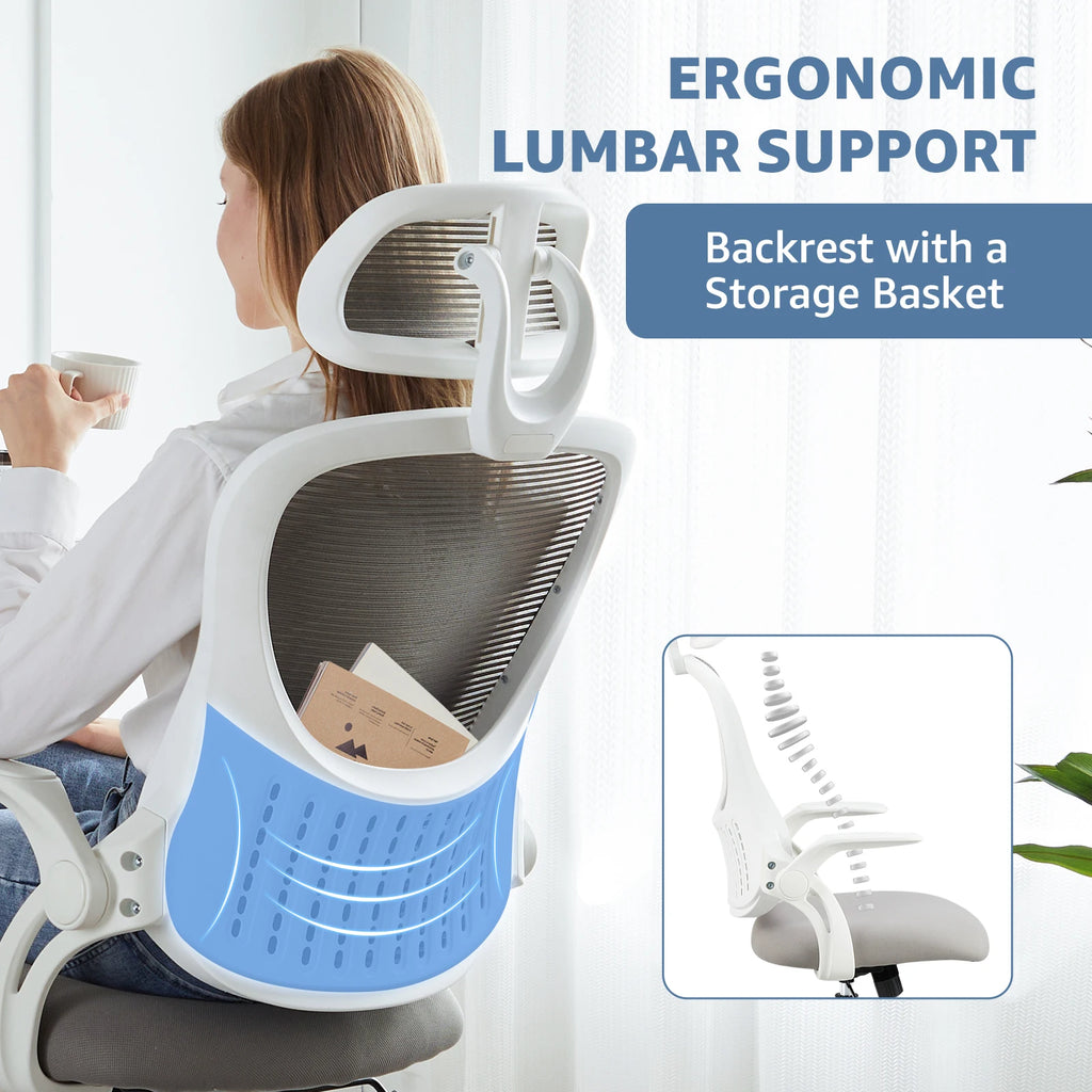 Mesh Ergonomic Computer Desk Chair with Flip-up Arms and Adjustable Headrest