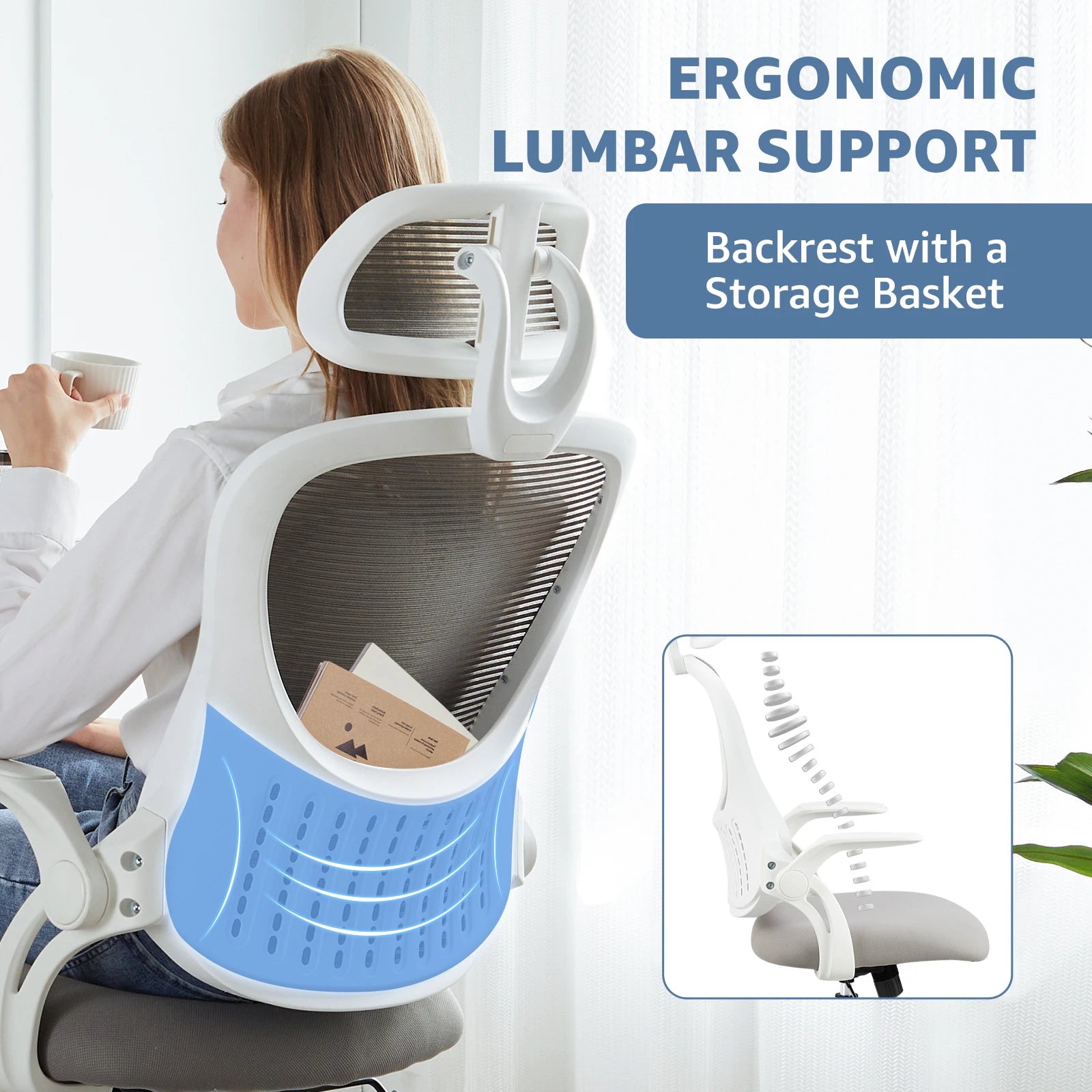Mesh Ergonomic Computer Desk Chair with Flip-up Arms and Adjustable Headrest