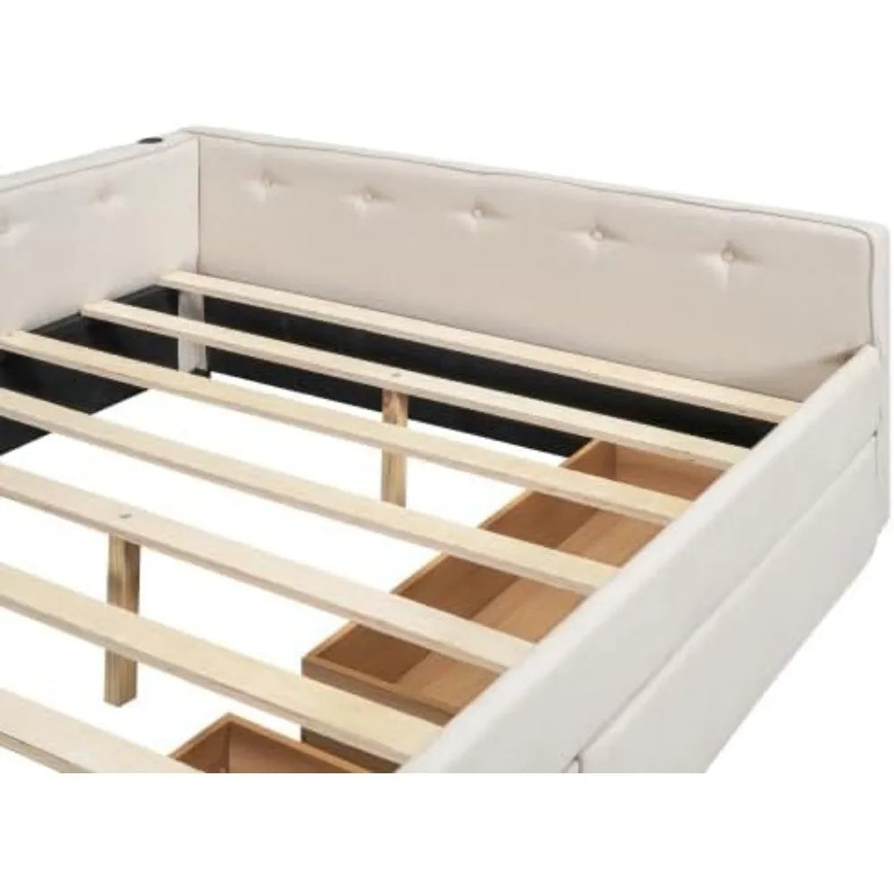 Upholstered Full Size Daybed with 2 Drawers and USB.