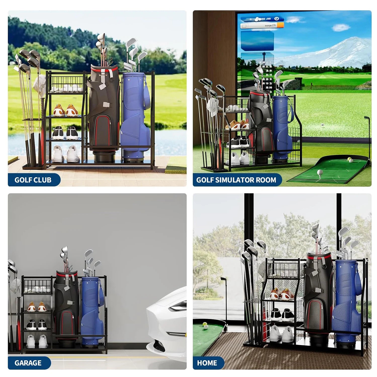 Golf Bag Storage Stand and Equipment Organizer