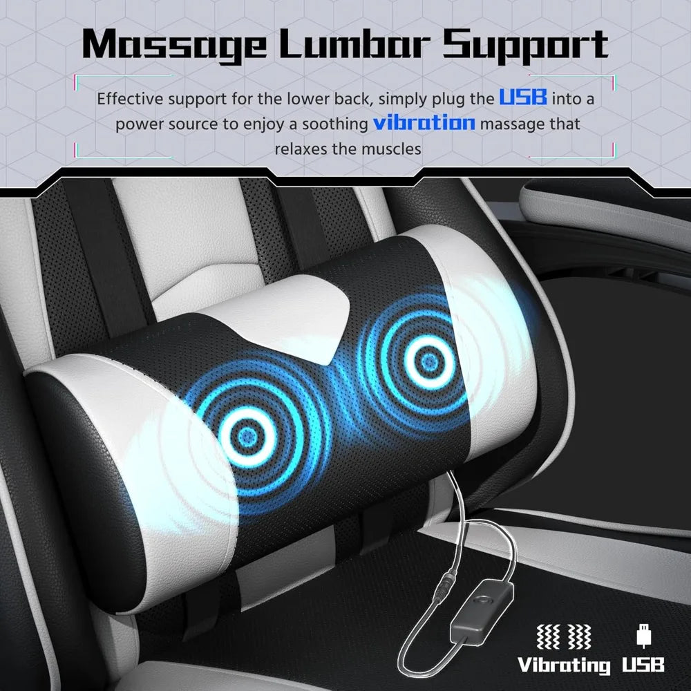 Height Adjustable Ergonomic Office Chair w/ Massage Lumbar Support, Footrest, Swivel Seat and Headrest,