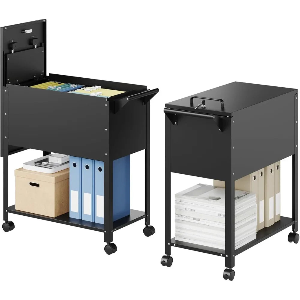 Rolling File Cart with Lock and Pull-Out Hanging File Folders