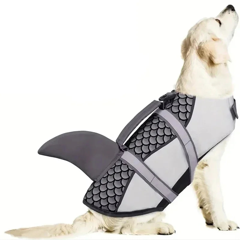 Shark Dog Life Jacket with Handle and Enhanced Buoyancy for Swimming;; May be used for Halloween Costume for Dog