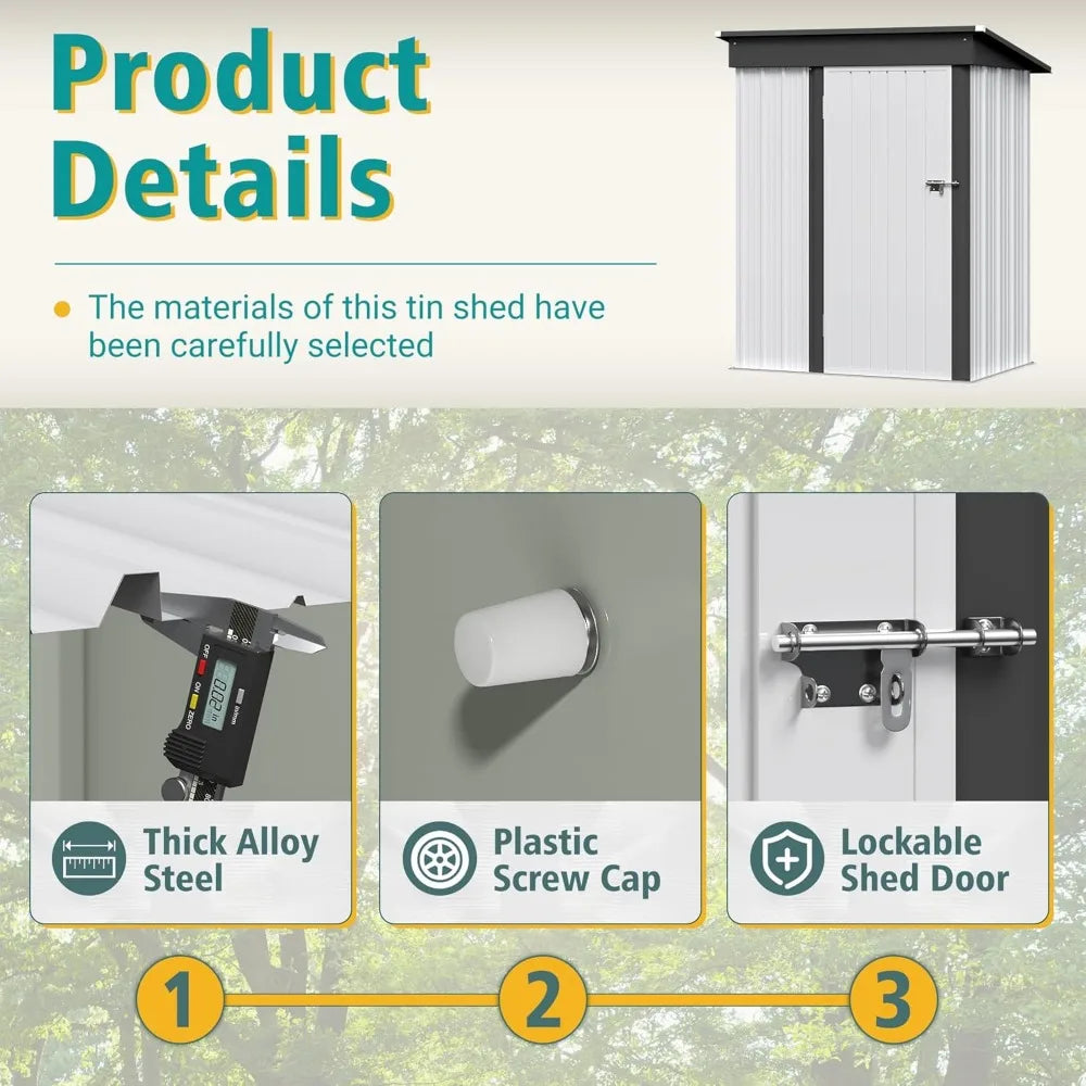 5 X 3 FT Outdoor Waterproof Metal Storage Shed With Lockable Door,