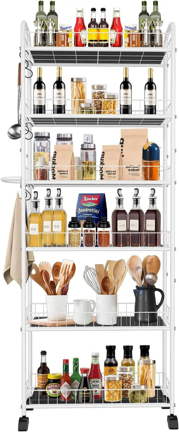 6-Tier Slim Metal Wire Rolling Cart with Handle: