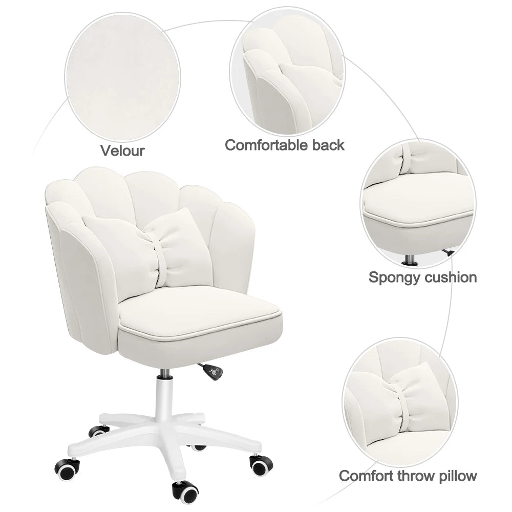 Velvet Petal or Butterfly Chair used as Vanity or Desk Chair with Bow Pillow. Various colors.