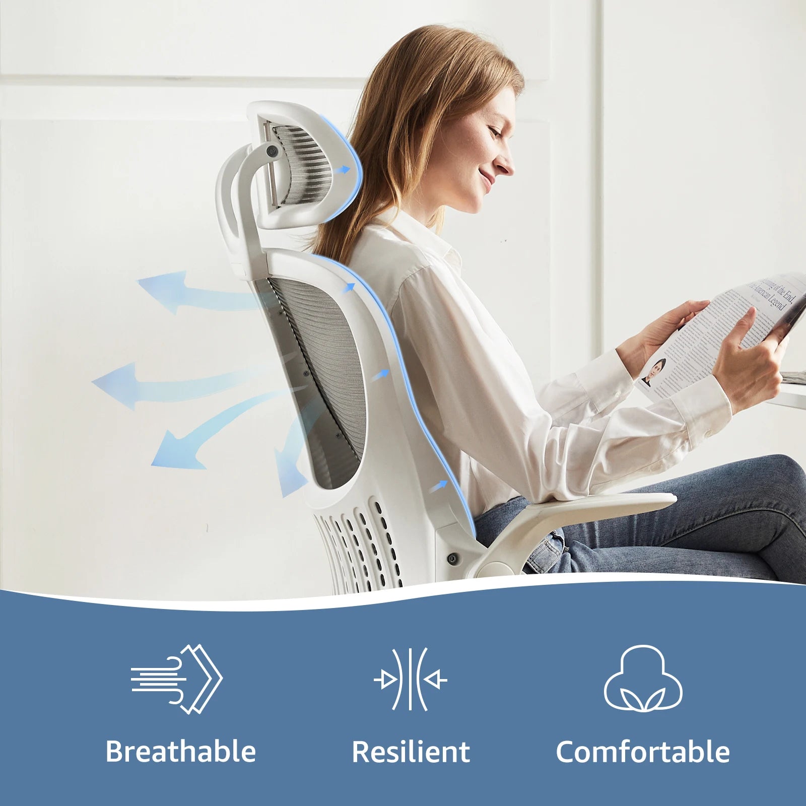 Mesh Ergonomic Computer Desk Chair with Flip-up Arms and Adjustable Headrest