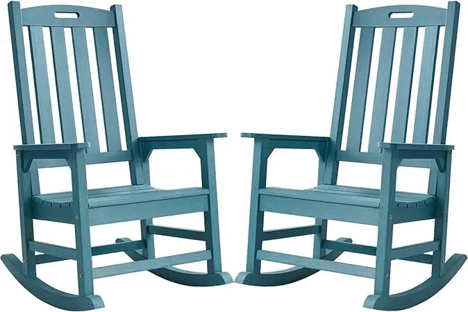 Set of 2 Poly Lumber Oversized Outdoor Rocking Chairs in Various Colors.