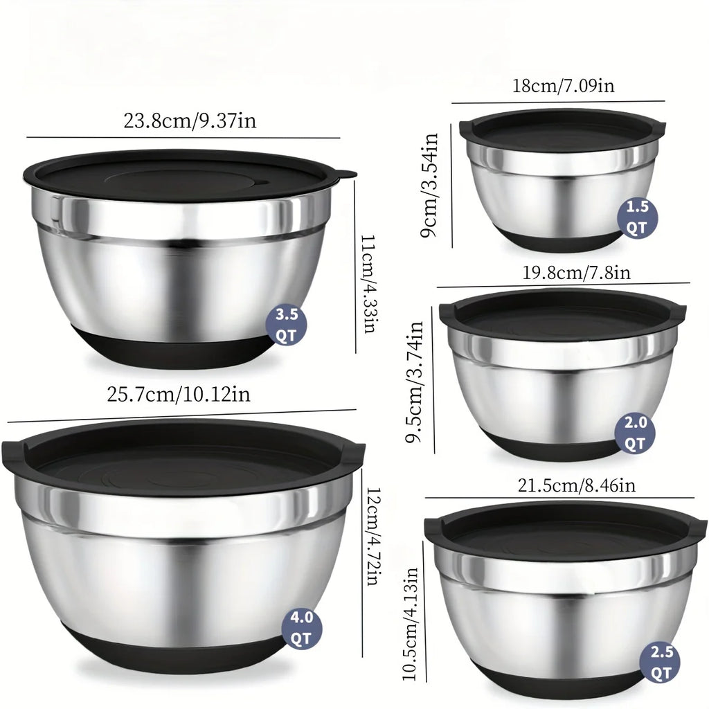 8pcs Stainless Steel Mixing Bowls with Airtight Lids and Attachments