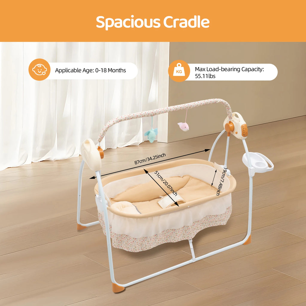 0-18 Months Infant Electric Foldable Baby Crib with Auto Swing and Remote Control.