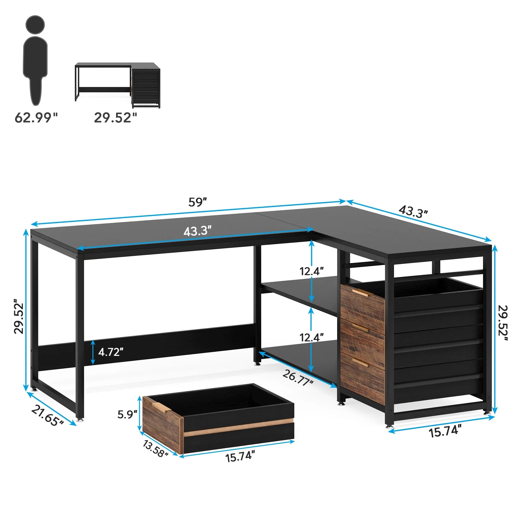 Modern L-Shaped Corner Computer Desk with PC Laptop Table.