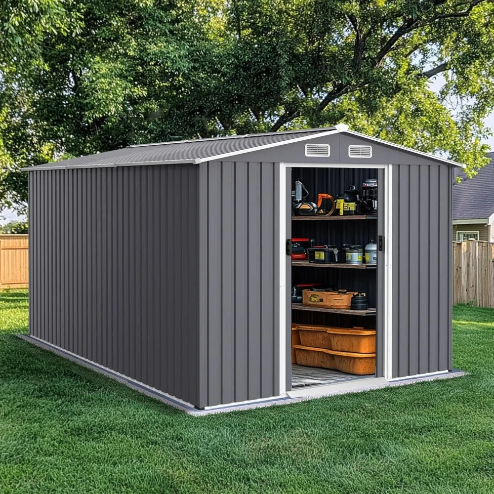 8 x 12 ft. Metal Outdoor Waterproof Storage Shed with Sliding Doors and Air Vents,