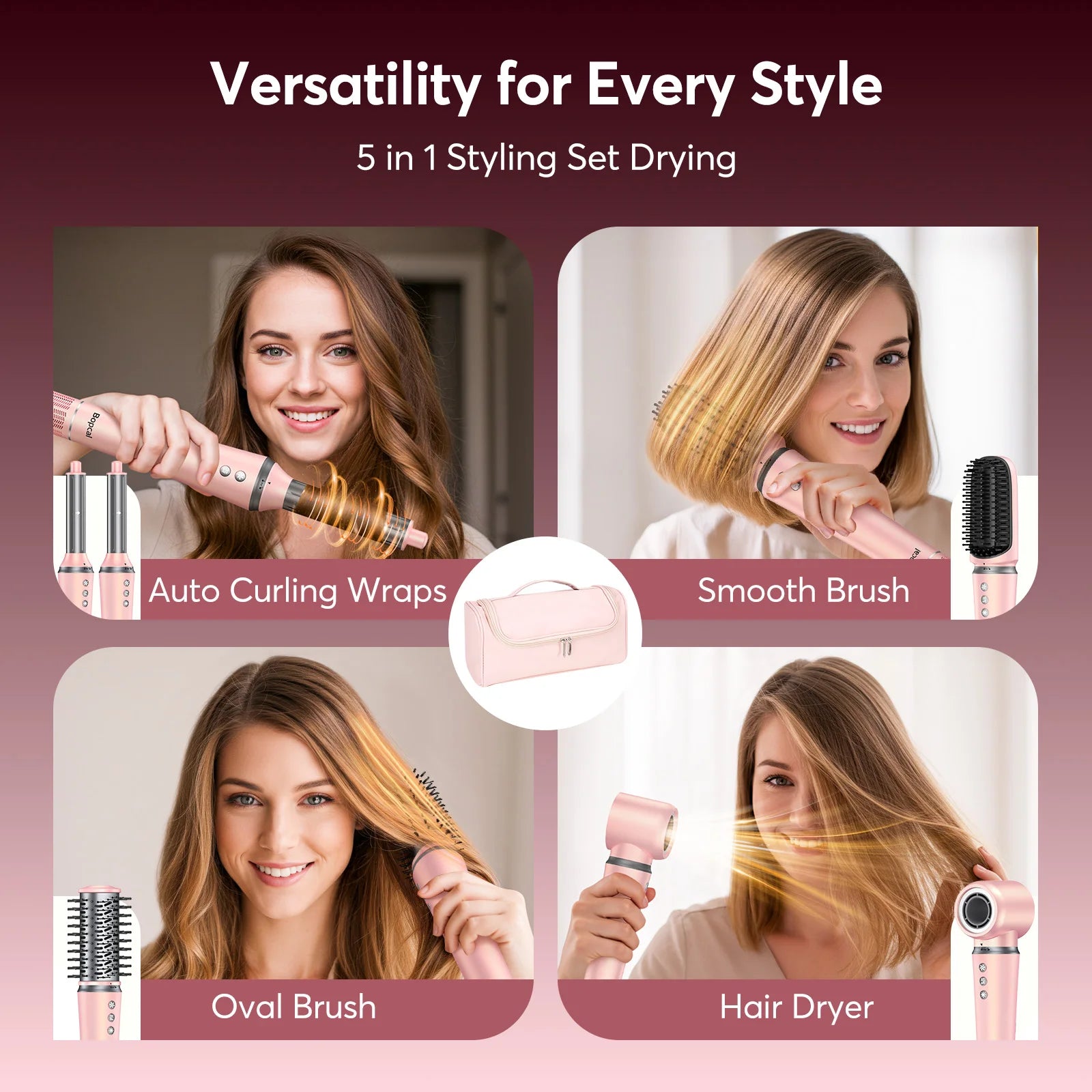 5-in-1 Styling System – Curl, Volumize, or Straighten with High-Speed Hot Air Styling Brush including Travel Bag