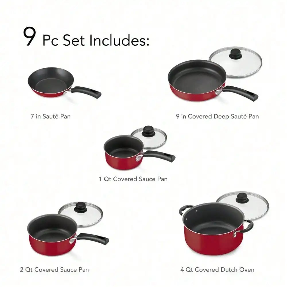 9-Piece Nonstick Cookware Set, Red