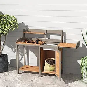 Outdoor Potting Bench  with Shelves for use as Planting Table.