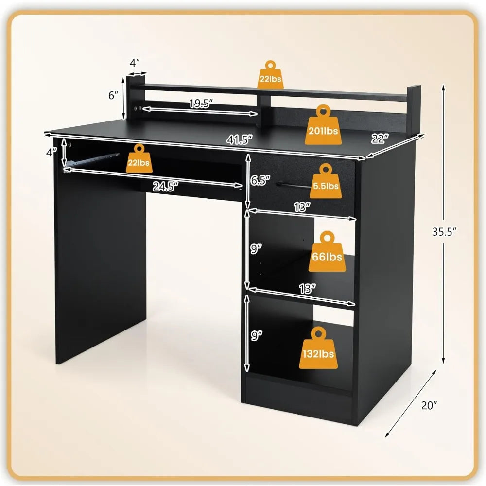 Office Desk with Drawer, Hutch, Keyboard Tray,  Adjustable Open Shelves.  Easy Assembly,