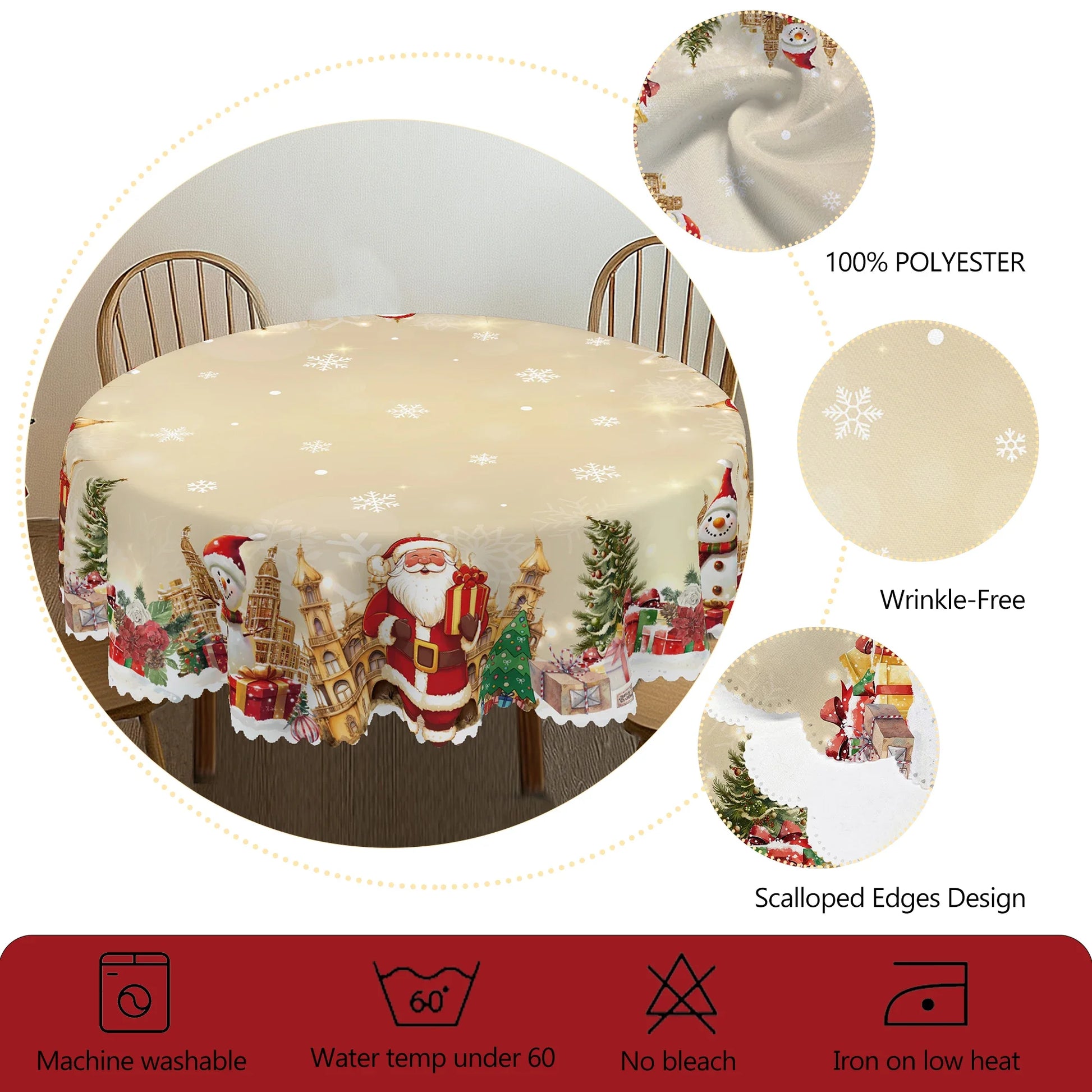 1 Piece Christmas Round or Rectangular Tablecloth, Various Sizes