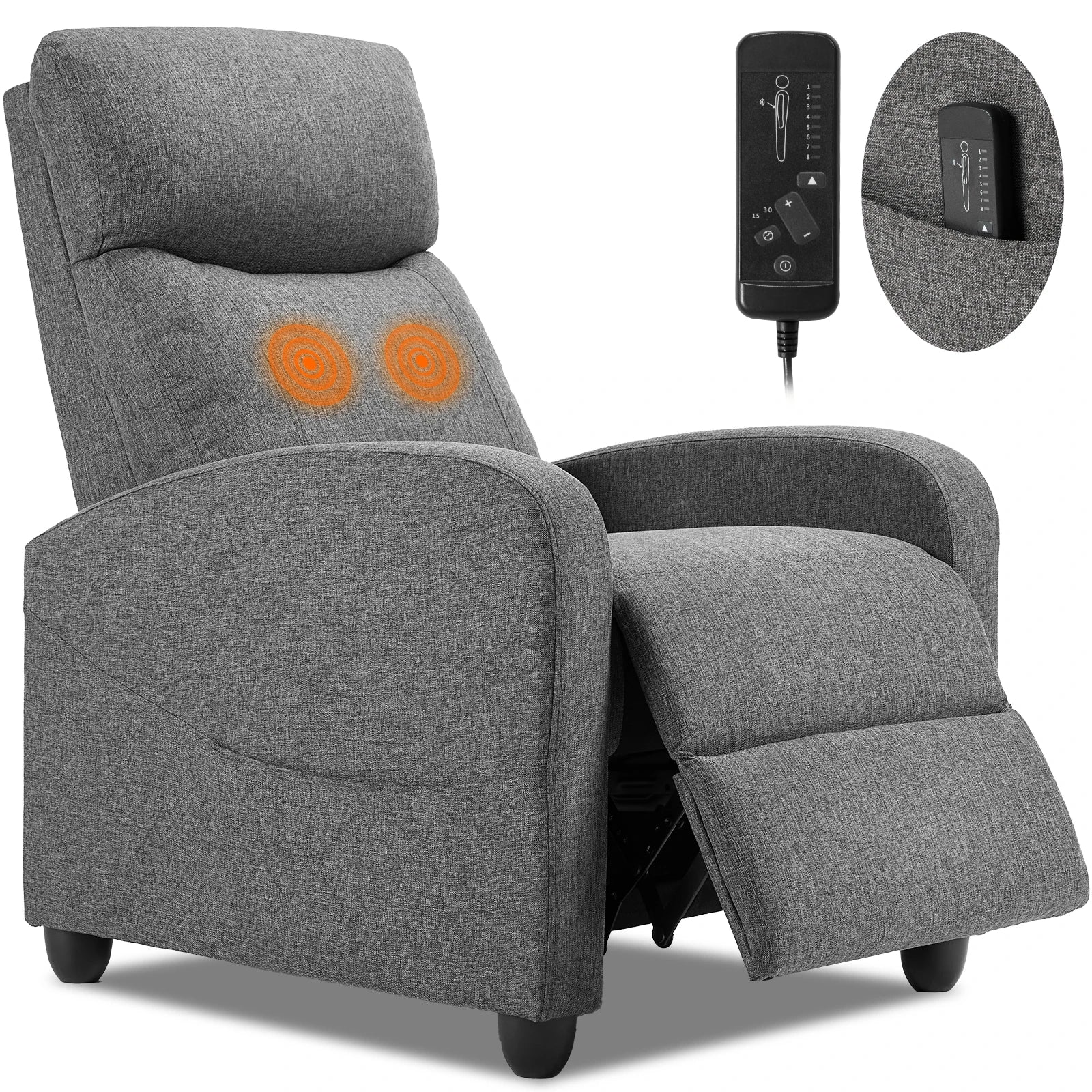 Recliner Chair with Massage, Lumbar Support and Adjustable Modern Padded Seat and Backrest