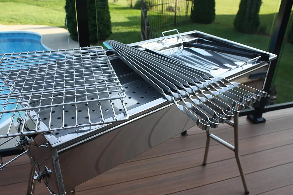Stainless Steel Charcoal Grill with Shish Kabob Skewers