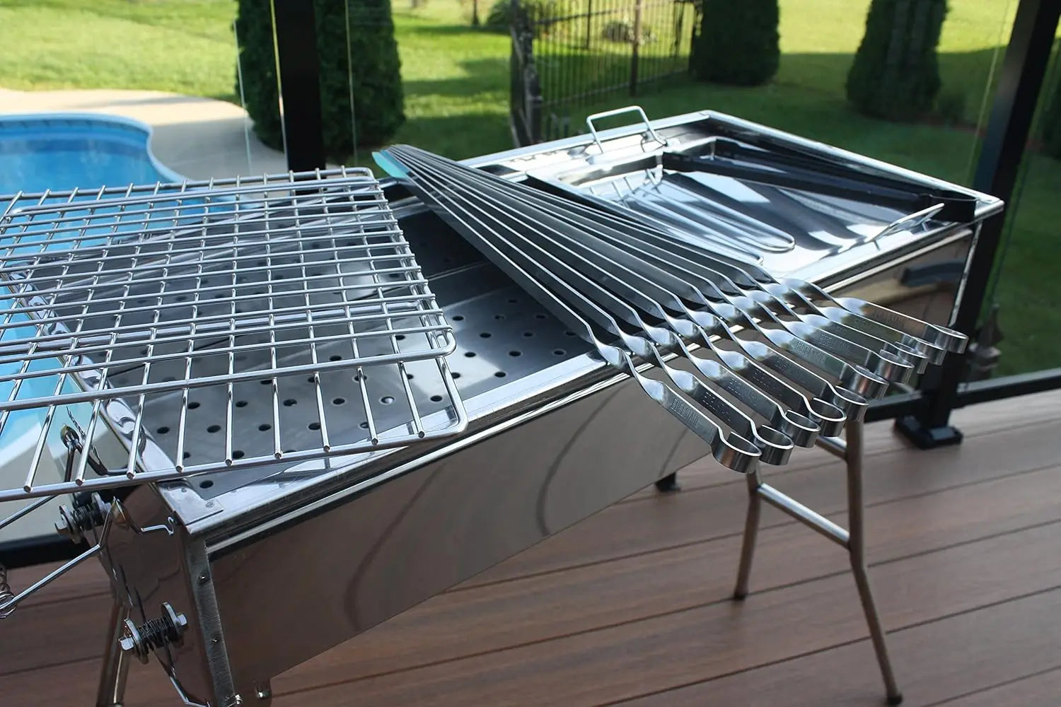 Stainless Steel Charcoal Grill with Shish Kabob Skewers