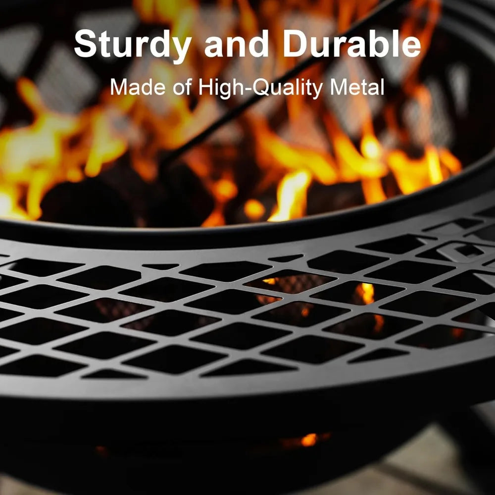 32 inch Woodburning Fire Pit with Poker and Grill.