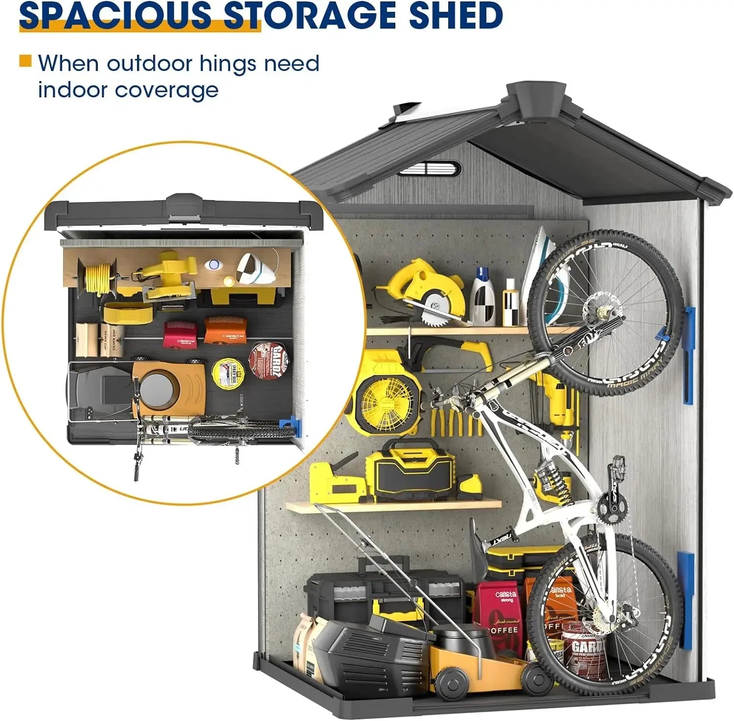 3.8’x 4.0’ Resin Outdoor Storage Shed, Kit-Perfect to Store Garden Tools, Bike Accessories, Beach Chairs, Patio Furniture, Gray…