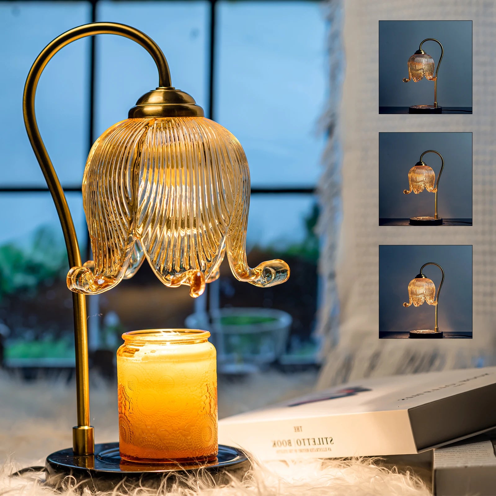 Tulip Flower Candle Warmer Bedside Night Light with Bulb and  Jar Candle Included