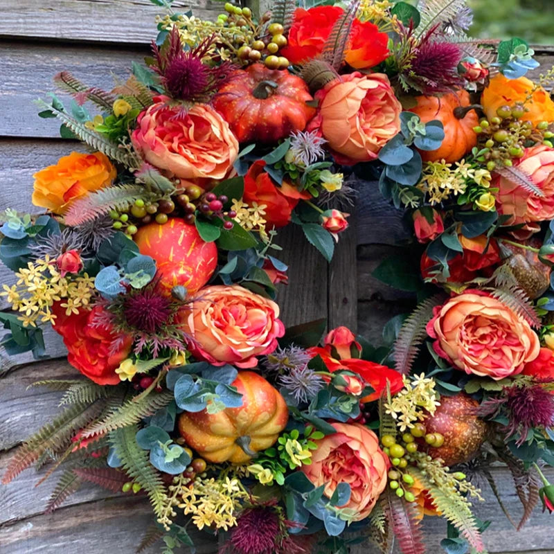 Round Autumn Decorative Wreath for Door or Wall