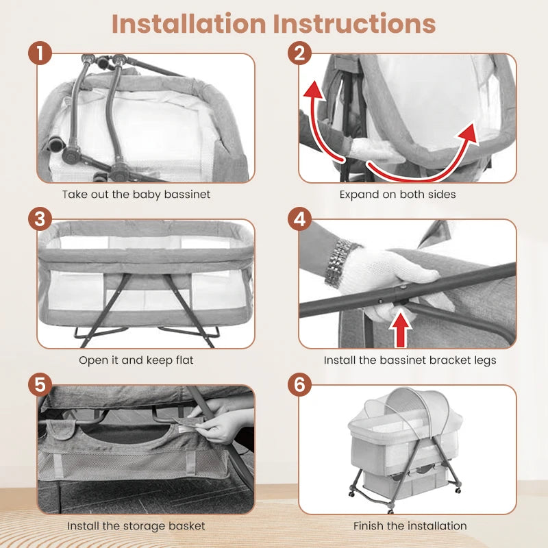 Baby Grab-and-go Convertible Rocking Travel Cot/Crib with Mosquito Net for Multi-Functional Use.