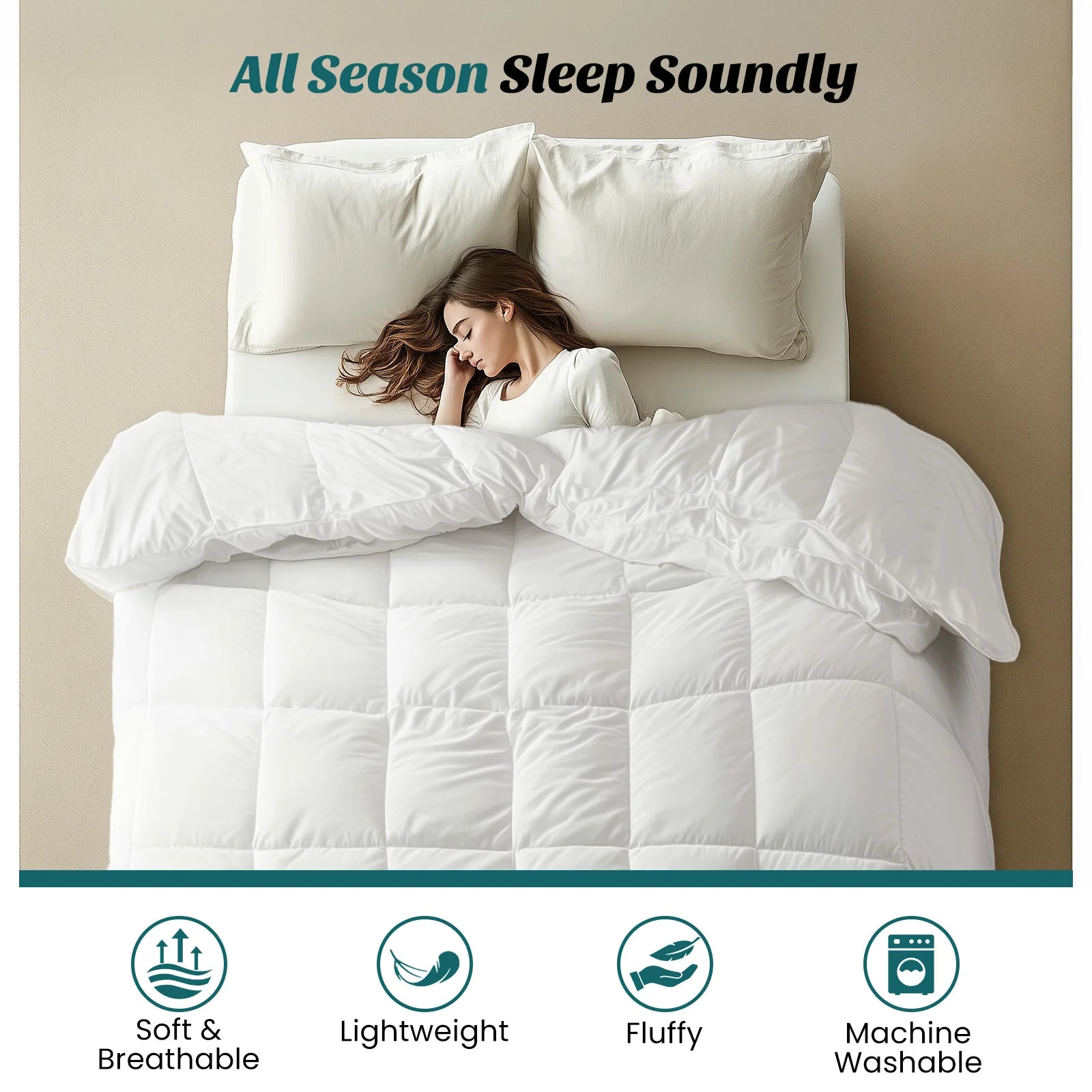 Easy to Wash King or Queen Comforter with Corner Tabs and Box Stitching.